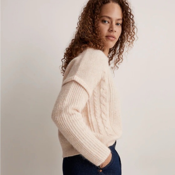 Madewell Wool Alpaca Cable Havener Pullover Sweater in Heather Powder Size XS - Picture 3 of 14